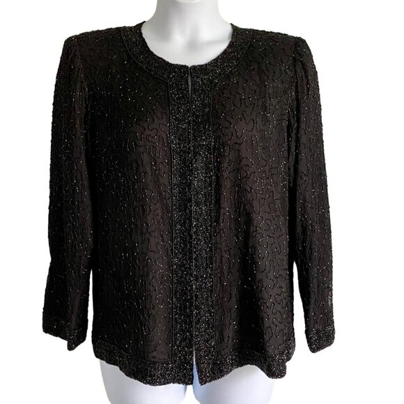 Laurence Kazar New York Black Beaded Silk Jacket Women's XL - Picture 2 of 13